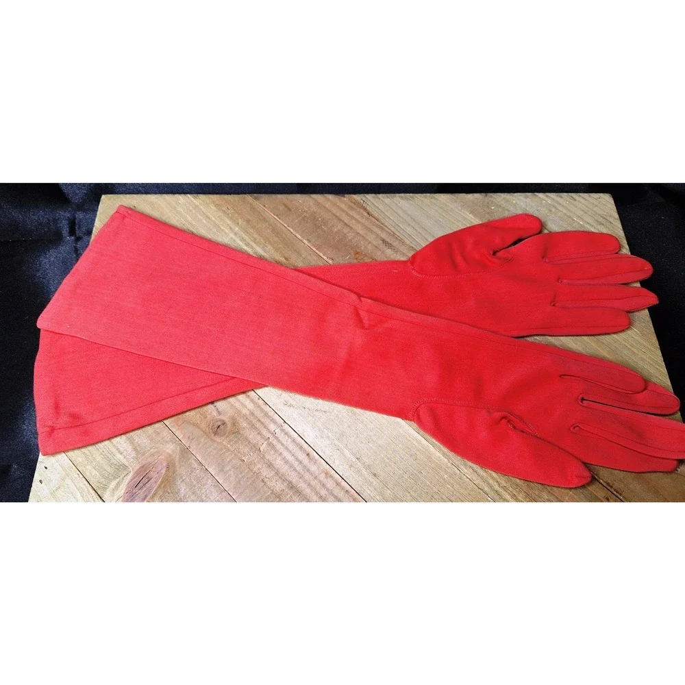 Vintage Red Opera Length Evening Gloves Long Formal Costume Dress Gloves
